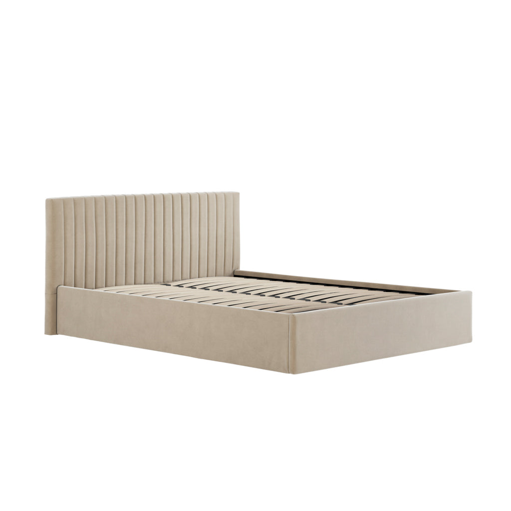 Berlin Beige Velvet Ottoman Double Bed